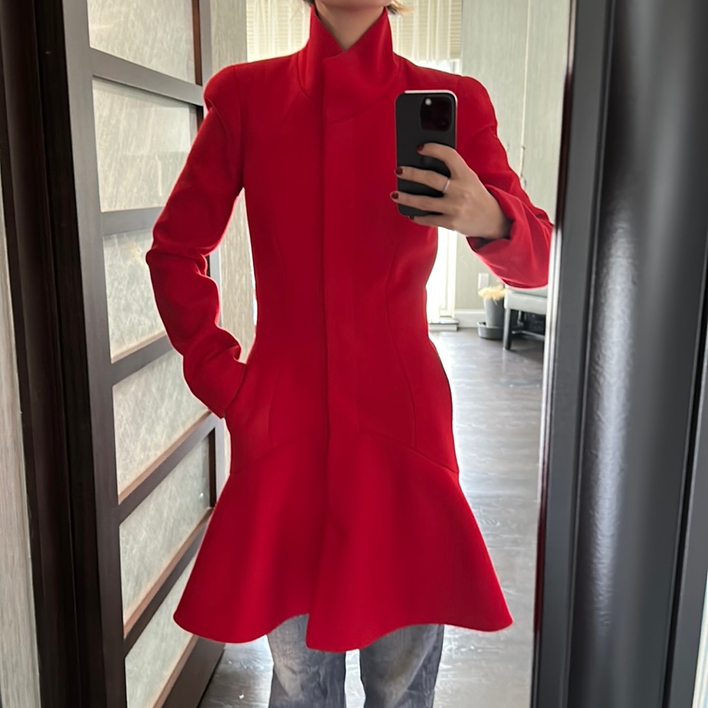 Alexander McQueen Red Peplum Wool Felt Coat size IT38